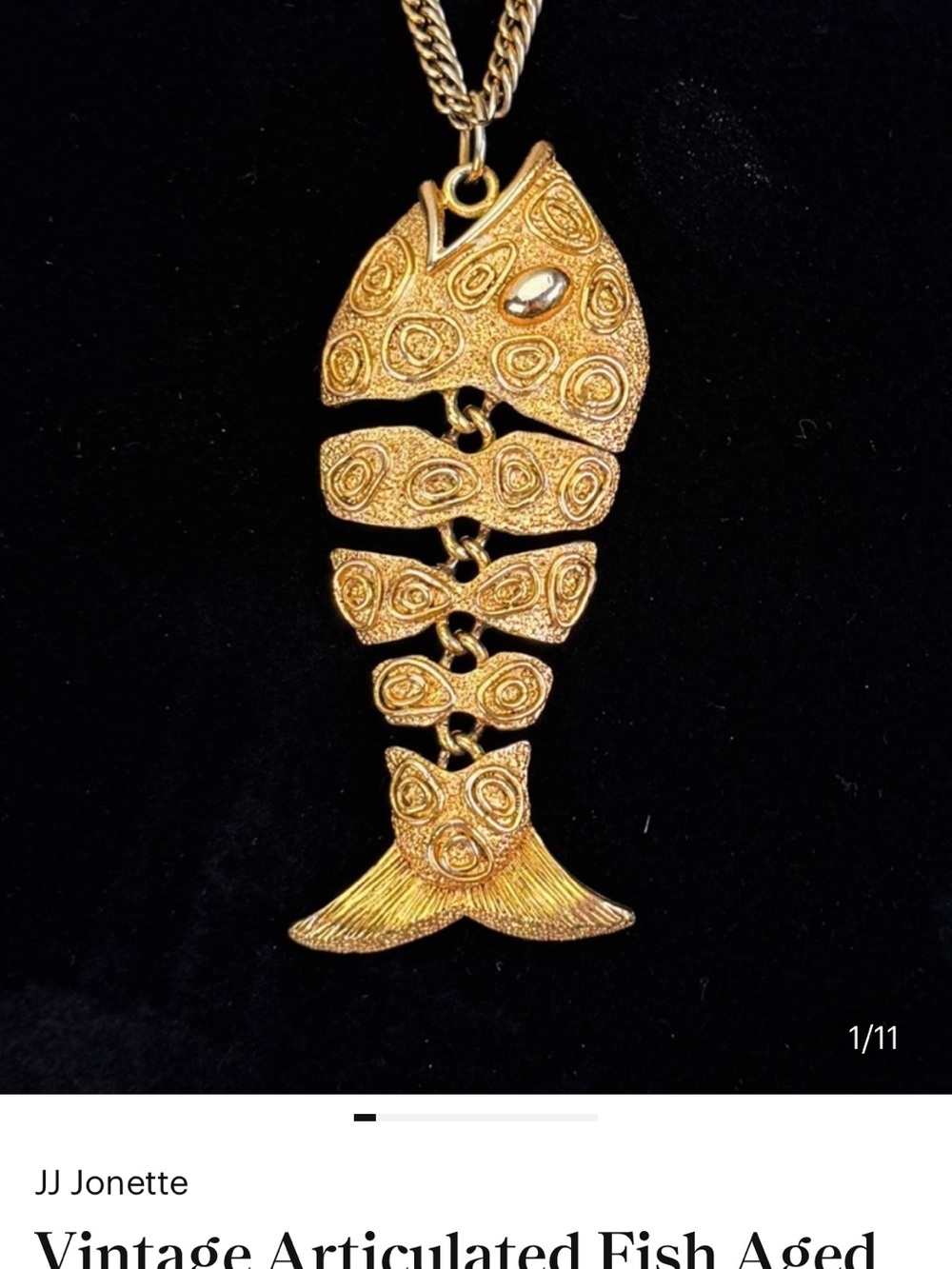 JJ Jonette Gold Articulated Fish Pendant Necklace